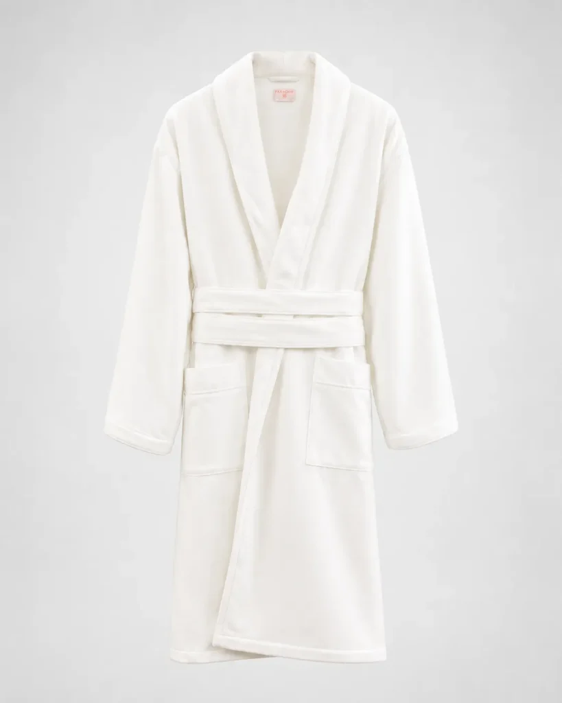 Fine Details Microfiber Fleece Bathrobe in White, front view