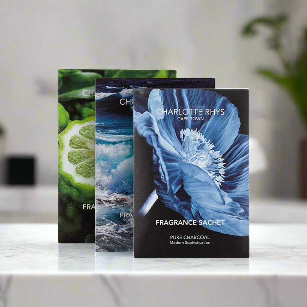 Charlotte Rhys assorted fragrance sachets displayed in botanical, coastal and floral packaging