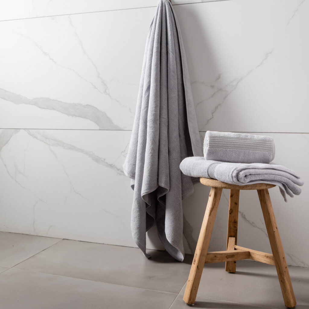 Imperial Towel Range styled in a modern bathroom with matching towels