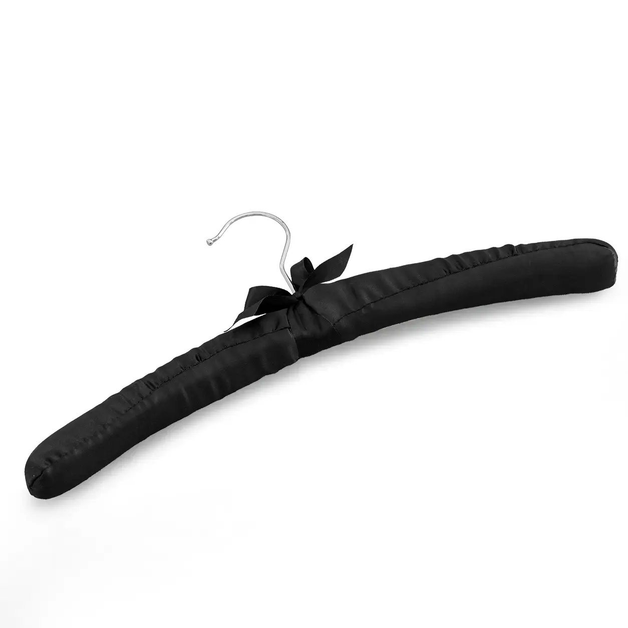 Black satin padded clothes hanger with decorative bow Black satin padded clothes hanger with decorative bow